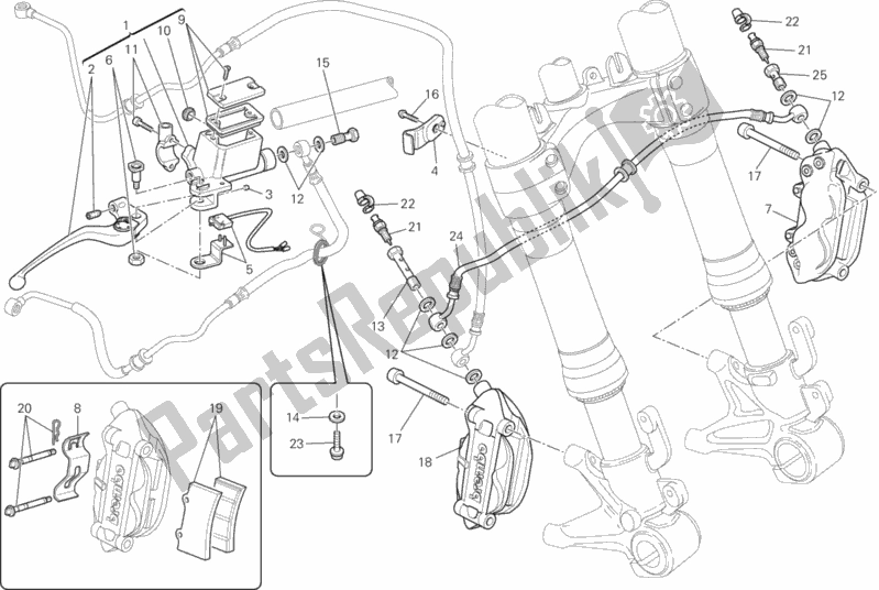All parts for the Front Brake System of the Ducati Monster 659 ABS Australia 2014
